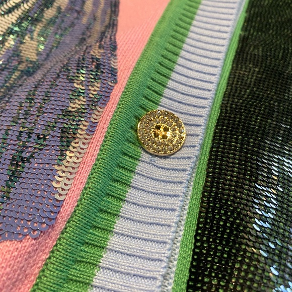 QUEEN OF SPARKLES Pink and Green Sequin Cardigan - Picture 7 of 7